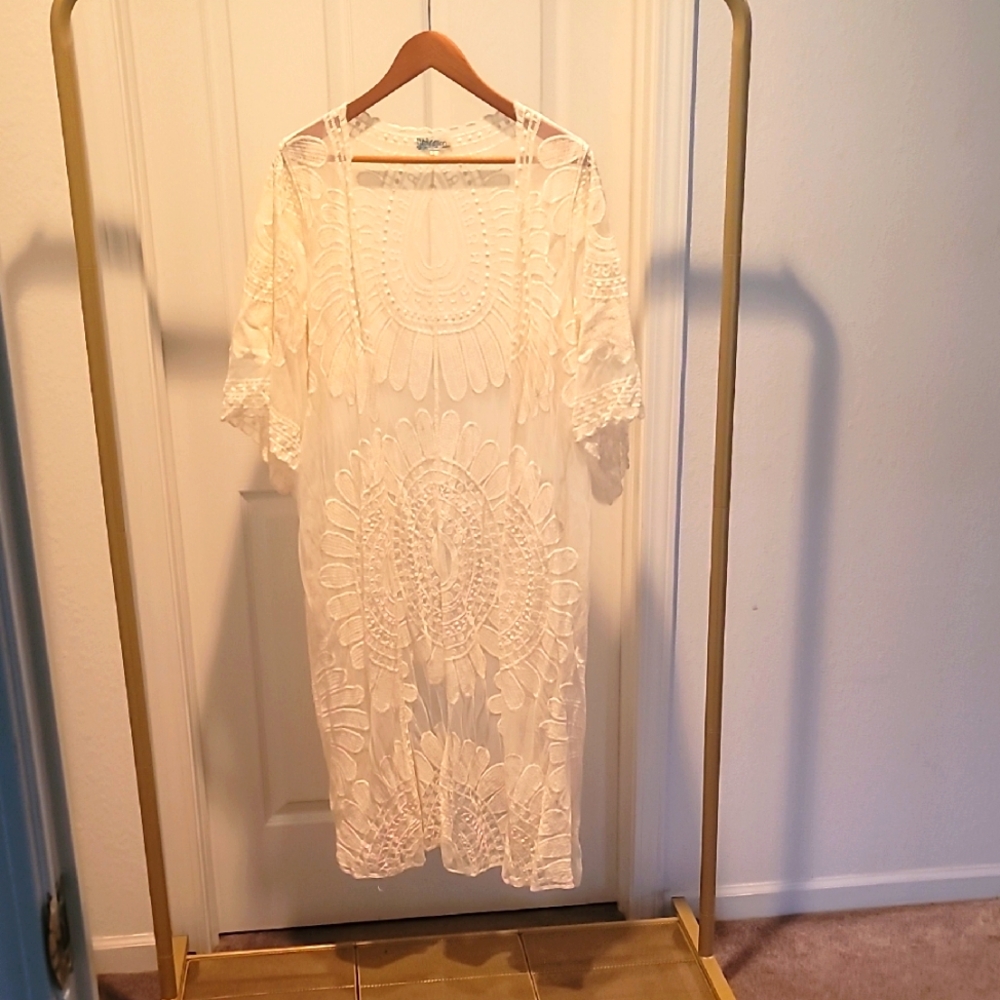 Sale!  Cream Lace Cover-up Sheer Kimono Style
